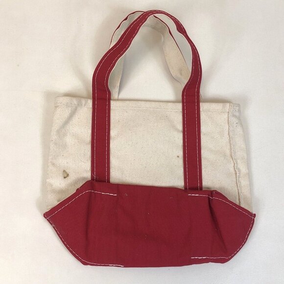 LL Bean Boat & Tote Canvas Red Double Handle Snowflake Small Bag Made in USA - Picture 12 of 13